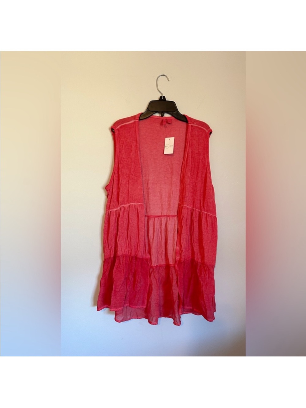 Sleeveless Tiered Red Sheer Vest